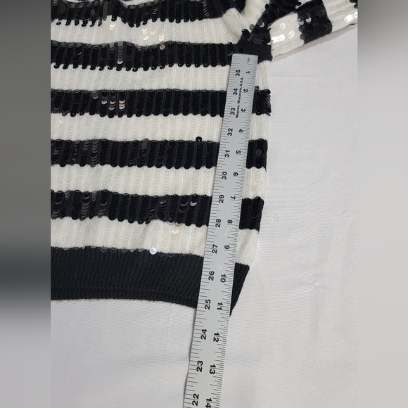 LUSH Black and White Striped Long Sleeve Crewneck Sequin Sweater Size XS - Picture 5 of 9